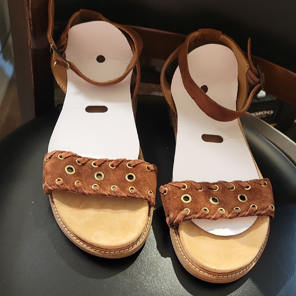 Clarks Brown Sandals with Ankle Strap and Metal Accents